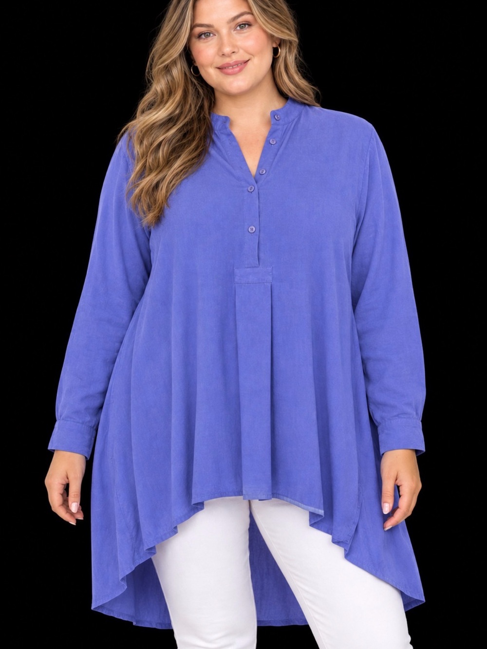 Soft Surroundings Tunic Top XL Blue Purple 100% Modal High Low Henley
